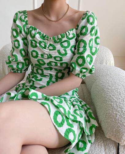 夏季新款印花褶皱两件套，女装，LION&CAT(2F)