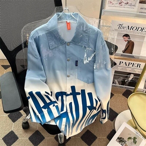 渐变色印花开衫衬衫男女长袖2025春秋新款外套翻领衬衣CY1068-P41图片