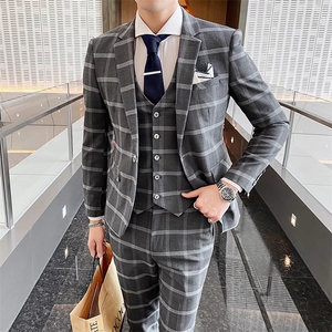 粗线格子三件套男装西服套装礼服修身1012-W2026-P280图片