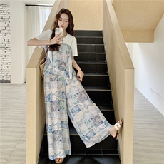 韩版印花假两件短袖阔腿裤套装女2025年夏季新款显瘦超好看两件套，女装套装/套裙，2C201