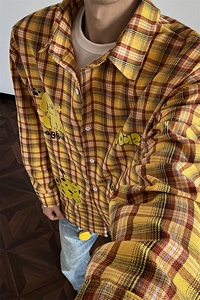 趣味小狗印花格子长袖衬衫 xh151-特p45图片