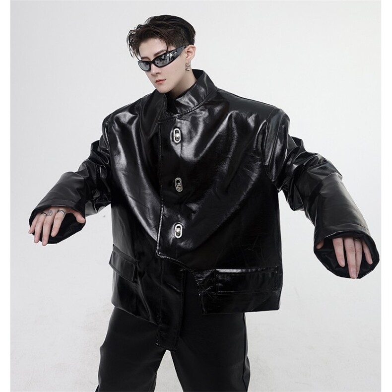 春季暗黑改良中式立领液态镜面短款皮夹克男夹克外套痞帅120P135，男装夹克，星座901-1（原C217）