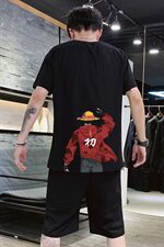 现货货路飞短袖五分裤套装青少年T恤休闲T10套装，男装套装，星座308B-2