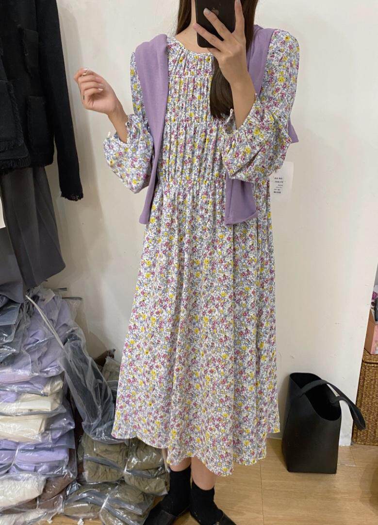 春季韩版碎花连衣裙，女装连衣裙，唇蔻