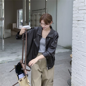仿蛋白PU皮衣外套女2025秋季新款高级感翻领夹克女韩版时尚显瘦潮图片