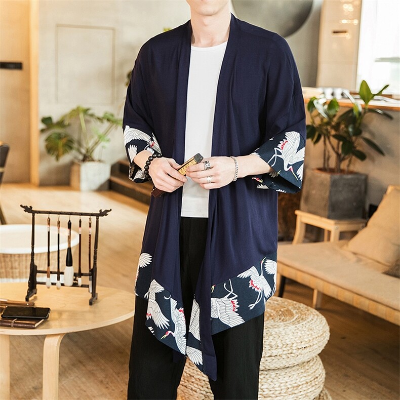 夏季大码风汉服仙气薄款和服防晒衫披风复古道袍潮F10/P65，男装防晒衣，钱塘713