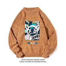 加厚加绒毛衣男大码毛线衣男针织衫M19275-P45加绒款-P65白底，男装针织衫/毛衣，电商A040A