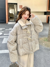 撞色短款小香风碎花羽绒服2025新款女冬独特漂亮毛绒领派克服外套，女装羽绒服，慧尚依恋