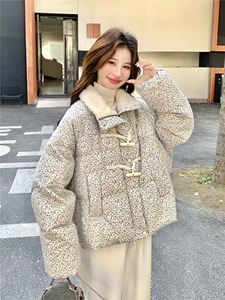 撞色短款小香风碎花羽绒服2025新款女冬独特漂亮毛绒领派克服外套图片