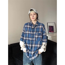小众宽松格子衫潮流百搭休闲衬衣外套-CS455-网图，男装衬衫，星座1002-2