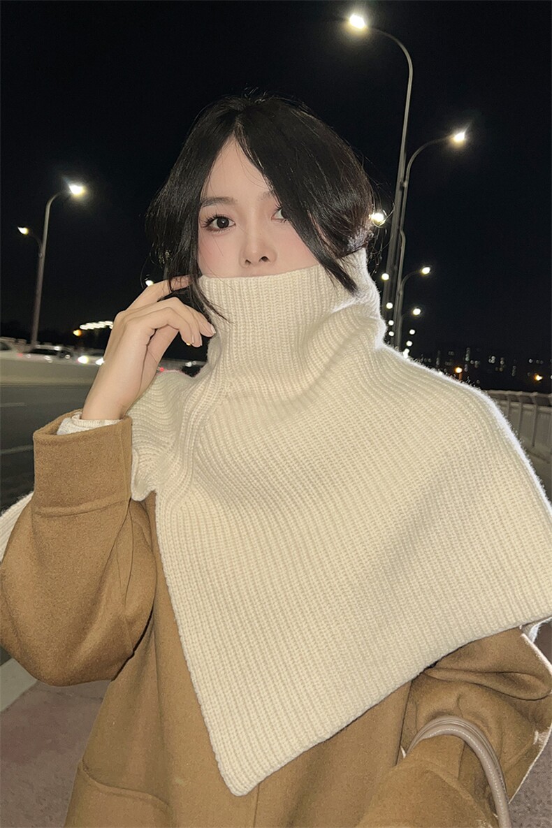 纯羊毛套头围脖披肩女冬季开叉高领不规则斗篷针织围巾加厚保暖,饰品披肩,朝思羊绒