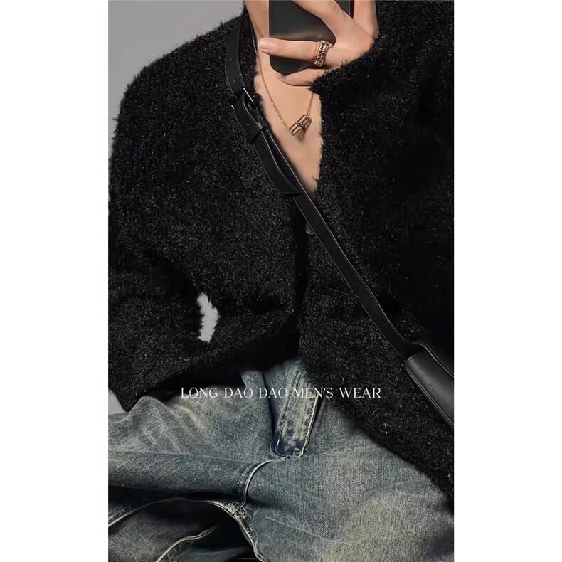 M34-P60美式潮牌针织开衫外套男2025春秋冬季V领毛衣慵懒风，男装针织衫/毛衣，电商B323A