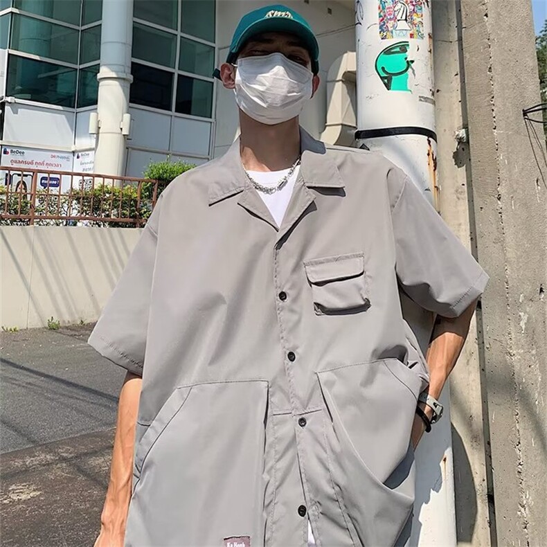夏季日系cityboy口袋短袖衬衫工装宽松机能男女衬衣潮S228-P38,男装衬衫,星座1008