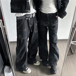 S6062-P50 美式反穿插袋原色牛仔裤男垂感高腰阔腿裤修身微喇图片