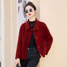 现货！2024冬装小香风主推跑量款双面羊毛呢纯色小清新外套，女装毛呢外套，韩宇舍