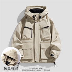 新款硬汉风户外夹克男连帽纯色上衣冲锋衣外套A157B-J2526-特P85，男装夹克，电商A157B