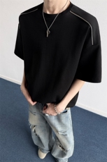 2026夏季拼接短袖T恤拉链装饰潮流正肩男X61301-TP15不，男装T恤，电商A102