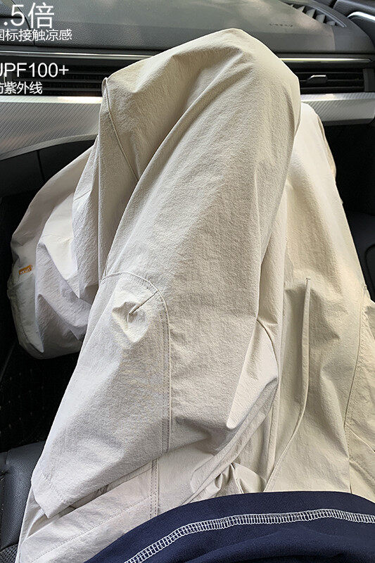 夏季防晒速干微弹冰丝工装打褶抽绳休闲裤XZ604-K208-特P35控68,男装防晒衣,星座604