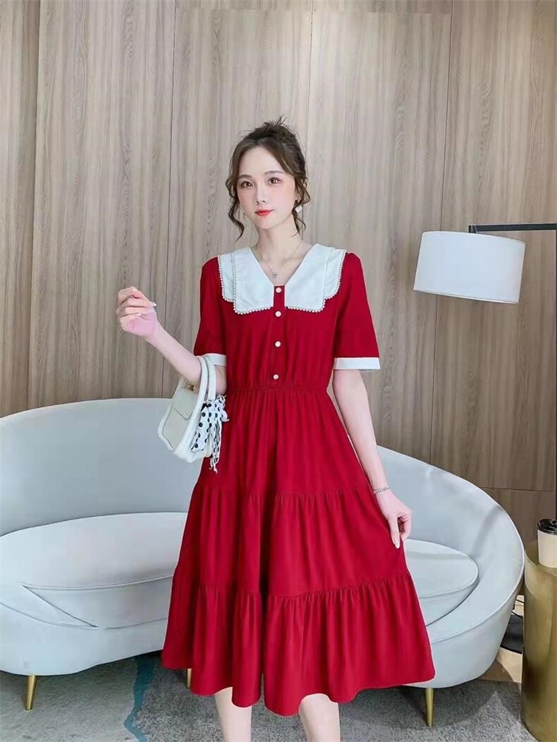 时尚修身显瘦连衣裙夏季有现货，女装连衣裙，千利红