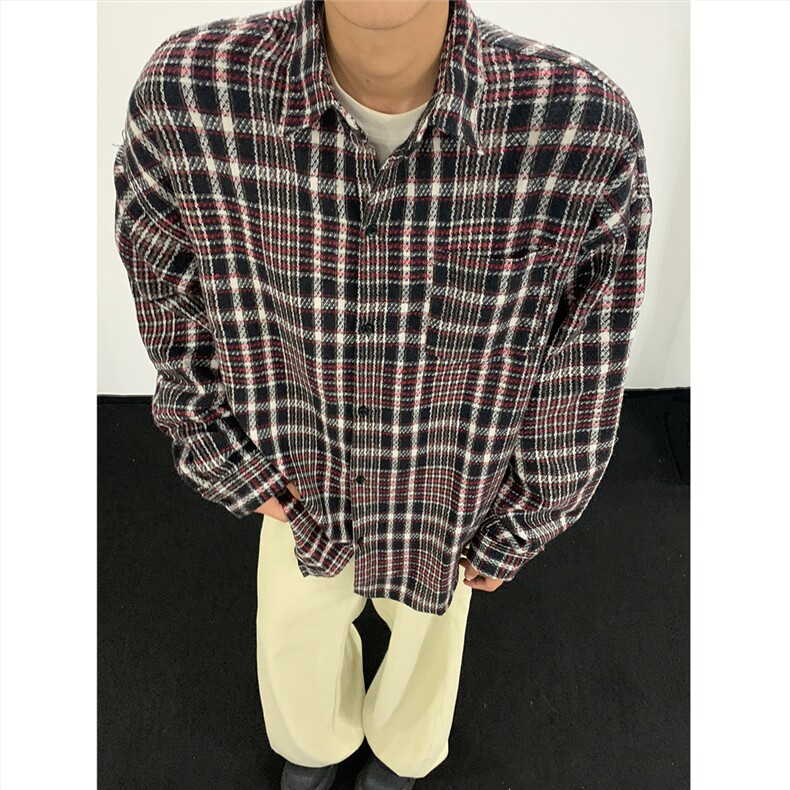 现货~磨毛加厚格子大码长袖衬衫C5893/特P25红色8,男装衬衫,电商A094