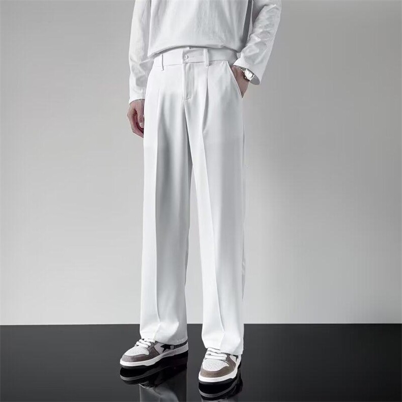 西裤男秋季宽松直筒阔腿坠感拖地休闲裤免烫白色西装长裤A503,男装西裤,星座1116A-2（原606A-1）