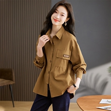 纯棉长袖衬衫女2024春秋新款小个子休闲宽松中年妈妈薄款外套上衣，女装衬衫，丽影随形