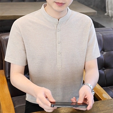 2025夏季棉麻透气清凉男士风盘扣短袖休闲T恤上衣XF9803-P50，男装T恤，星座1105-3
