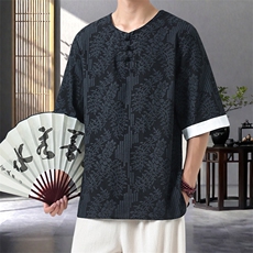 男士衬衫五分袖衬衣中袖印花圆领唐装风XZ1512-2612-P40，男装T恤，星座1512