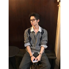 网图有货菱格针织Polo衫提花毛衣miu系长袖外套男女A1057-P58，男装针织衫/毛衣，星座1505