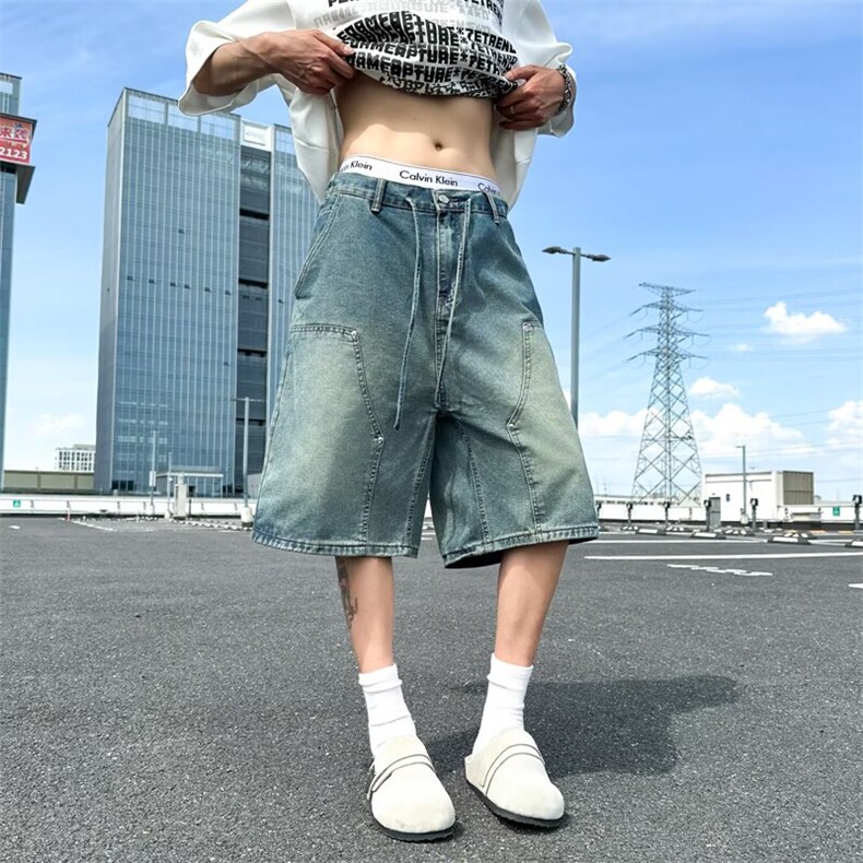伐木工装短裤男夏季美式高街宽松休闲直筒牛仔五分裤RK3034-P45,男装牛仔裤,星座412-2
