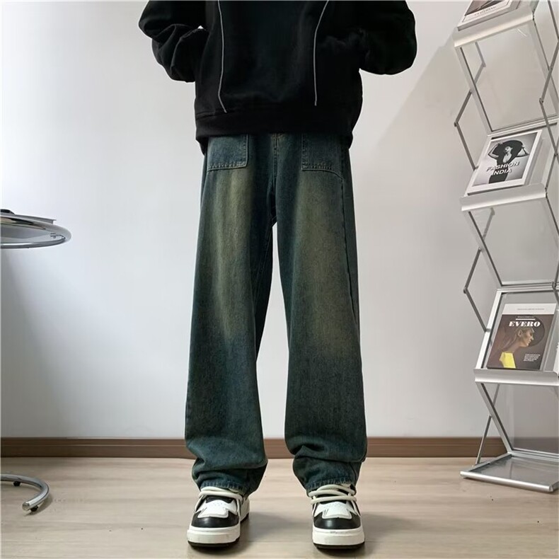 美式牛仔裤男水洗做旧复古秋冬潮牌高街宽松直筒裤子TN687-p45,男装牛仔裤,星座1008-1