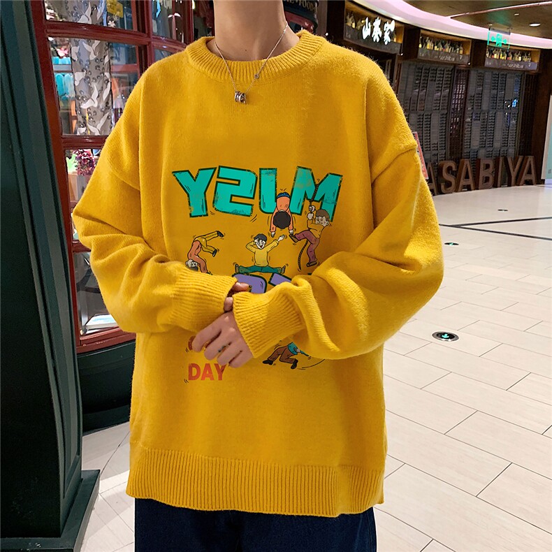 1港风新款宽松休闲中性情侣潮流印花毛衣男外套7698P48加绒P55,男装针织衫/毛衣,星座226-2