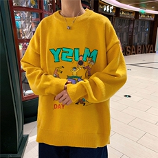 1港风新款宽松休闲中性情侣潮流印花毛衣男外套7698P48加绒P55，男装针织衫/毛衣，星座226-2