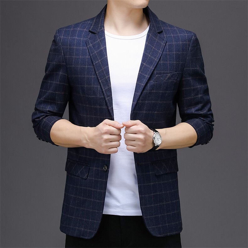 休闲西装中年男士外套宽松韩版潮流春季新款格子西服外套上衣单件,男装西服,电商B212（原钱塘6029）