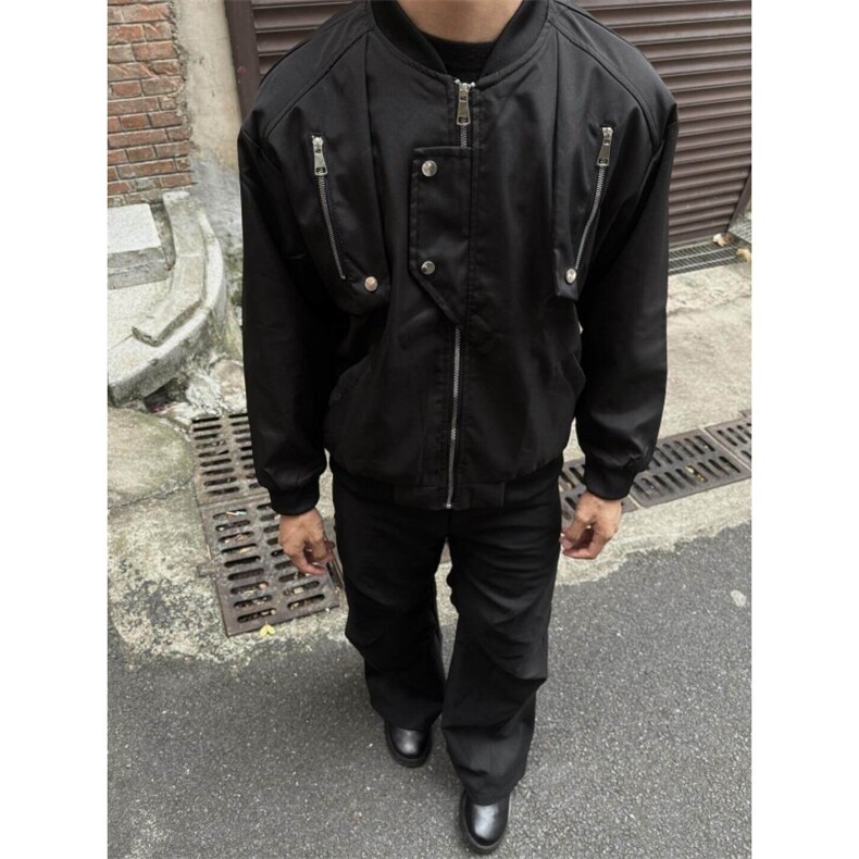 美式高街春秋拉链工装棒球服外套男宽松夹克上衣JK012图片