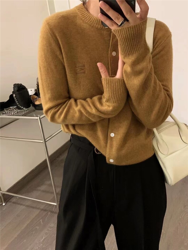 薄款衣服女圆领毛衣外套短款针织开衫长袖内搭打底衫,针织衫/毛衣,半城羊绒