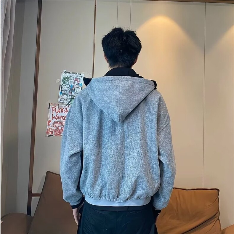 美式复古假两件立领针织衫外套男女休闲百搭连帽拉链卫衣,男装针织衫/毛衣,星座506A