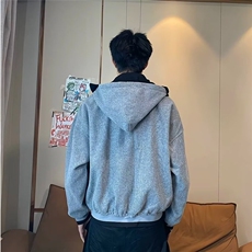 美式复古假两件立领针织衫外套男女休闲百搭连帽拉链卫衣，男装针织衫/毛衣，星座506A