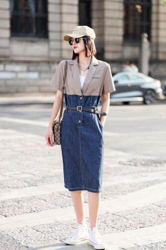 现货牛仔连衣裙，女装连衣裙，春语雨桐