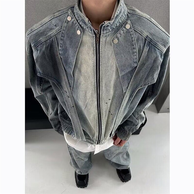 小众解构设计垫肩廓形水洗牛仔衣春秋季外套男夹克网图JN2113-P85图片