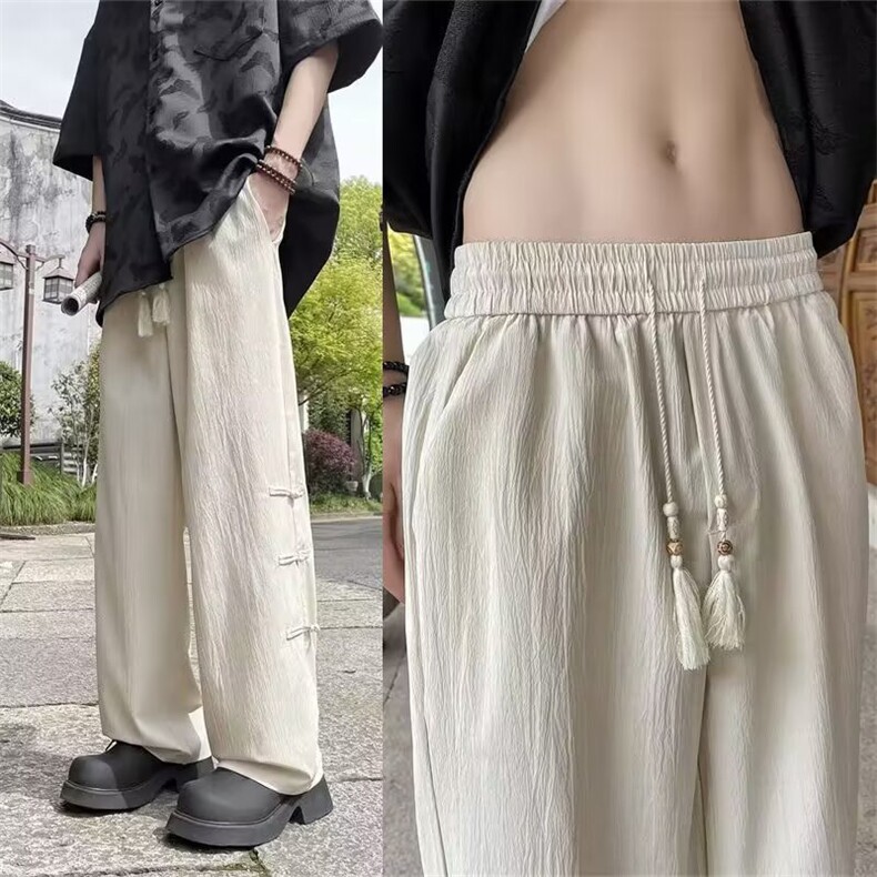 冰丝棉麻阔腿裤女夏季薄款高腰显瘦凉凉休闲直筒裤小个子拖地长裤图片