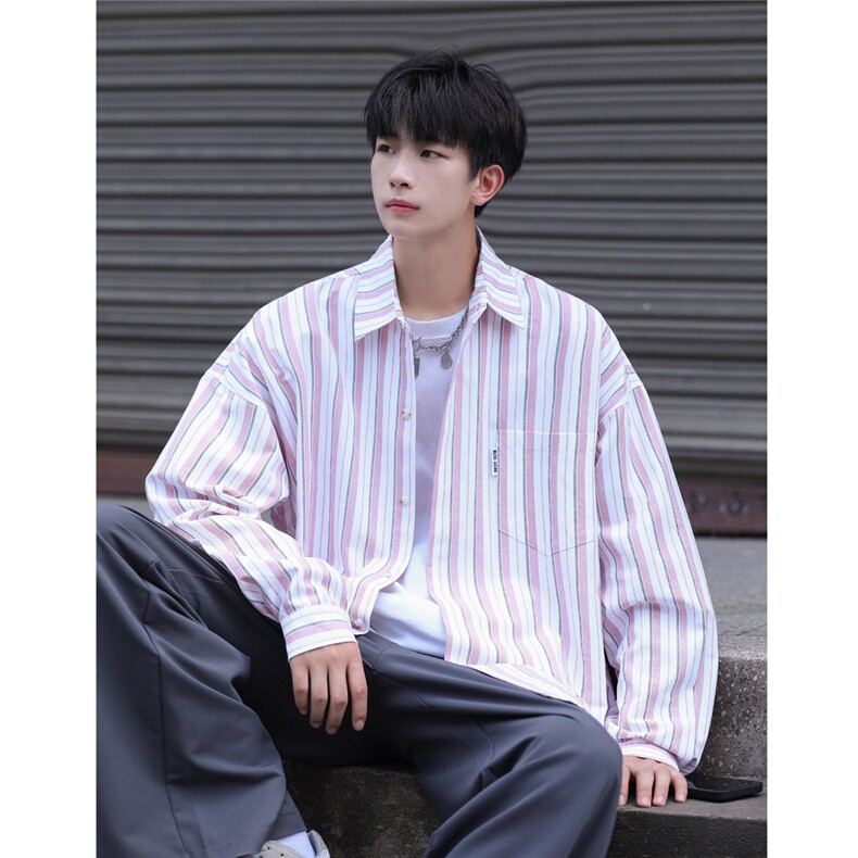 大货好品质条纹衬衫男士潮流高级感港风长袖衬衣CS7226P45控68,男装衬衫,电商B413-1