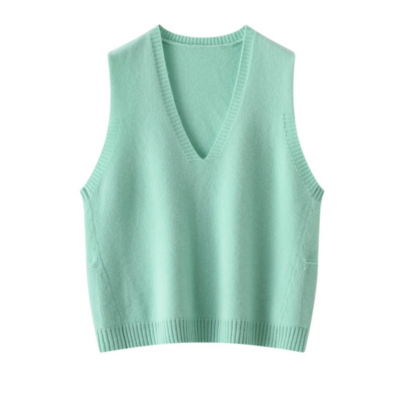 2025年夏季薄荷绿口袋V领马甲时尚百搭通勤休闲/淑女，女装马甲，麦德绒