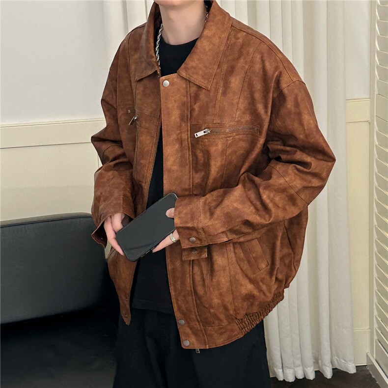 现货-水洗质感复古皮外套男pu机车服潮牌痞帅夹克-AP23106-P115,男装夹克,电商A351