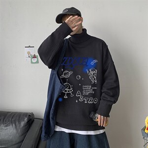 港风休闲针织毛线衣男韩版潮流宽松高领百搭上衣A161-2-M2060-P50，男装针织衫/毛衣，电商A161-2