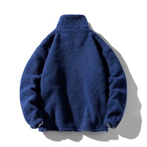 冬季新款男士外套翻领修生摇粒绒羊羔绒加棉夹克拉链休闲纯色外套图片