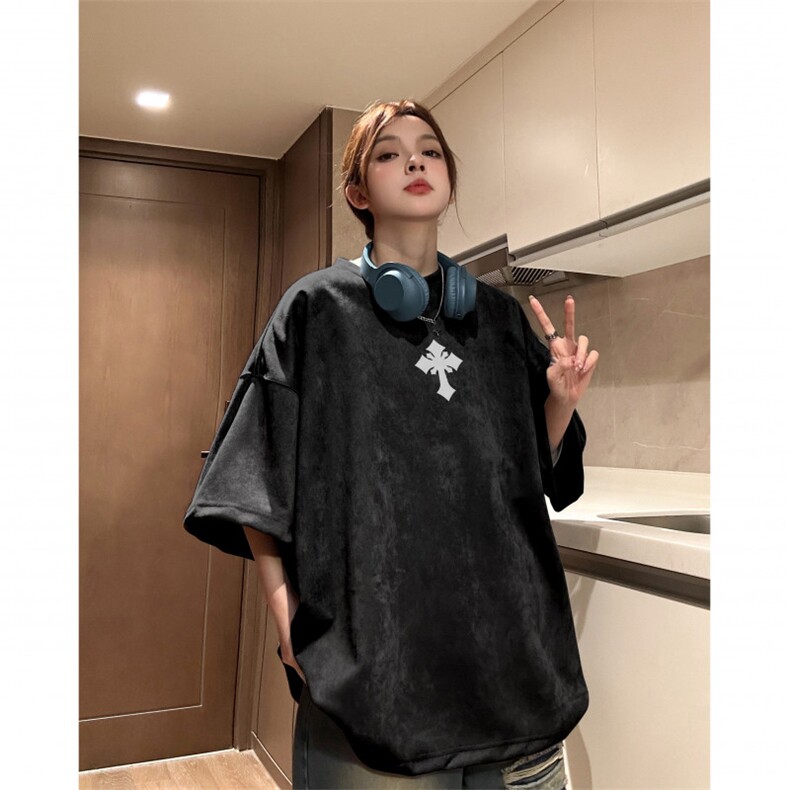 夏季新款抖音直播品质麂皮绒美式印花短袖djp323-特批23控39,男装T恤,星座605(原A050)