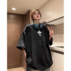 夏季新款抖音直播品质麂皮绒美式印花短袖djp323-特批23控39，男装T恤，星座605(原A050)