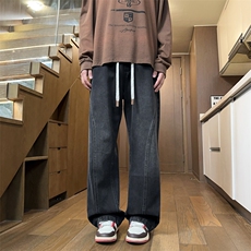 黑色微喇牛仔裤男春季美式复古宽松休闲阔腿弯刀长裤子J8086-P45，男装牛仔裤，星座509