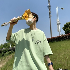 2025新T恤男夏季港风果绿小恐龙短袖宽松美式衣服潮流AQ06-P25，男装T恤，星座405-3